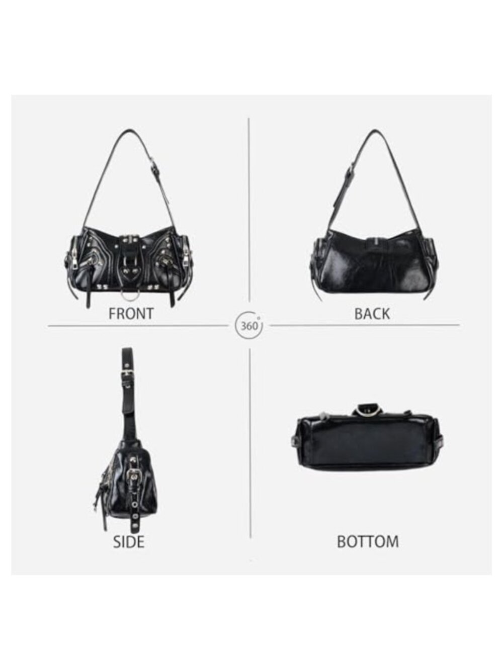 Y2K Studded Buckle Shoulder Bag Vegan PU Leather Goth Mini Purse - Picture 3 of 6